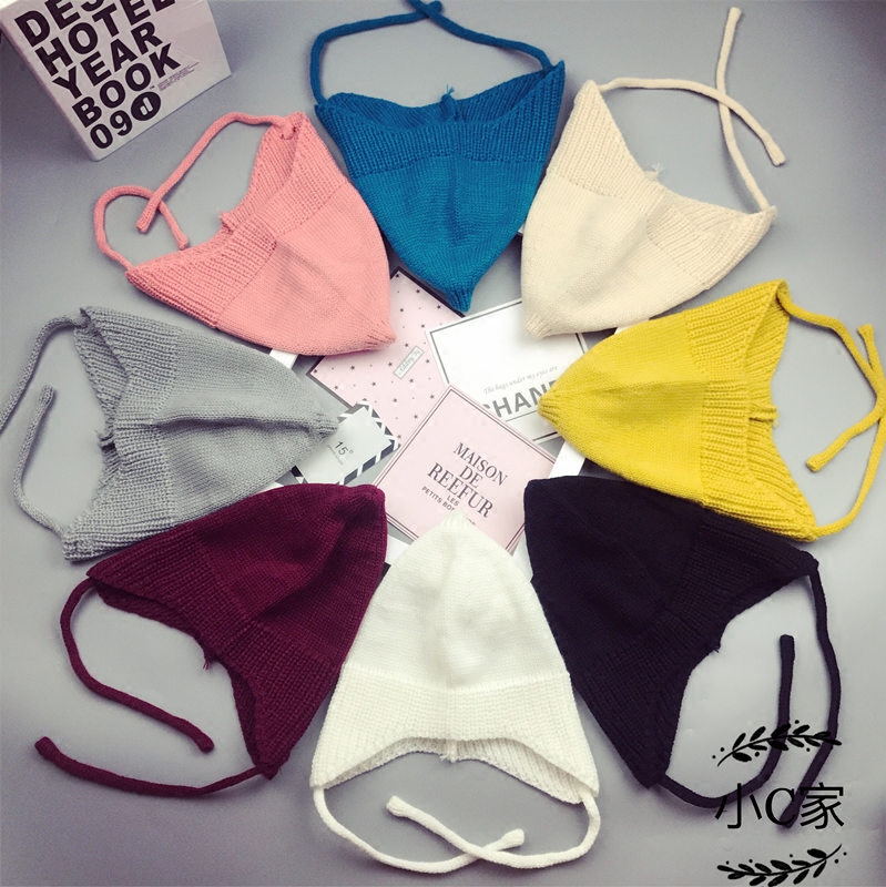 Autumn and Winter Children's Pure Cotton Single Layer Knitting Hat Boy and Girls Baby Winter Baby with Pure Color Ear Cap