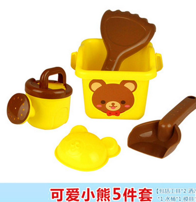 5 Pieces Sets Children Beach Toy Suit Cassiae Digging Sand Cartoon Print Little Bear Beach Bucket Beach Shovel with kettle