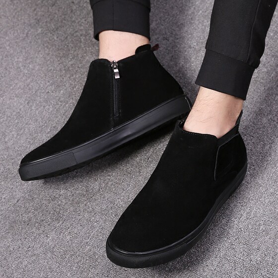 切尔西靴男士马丁靴男高帮雪地棉鞋男鞋冬季翻毛皮鞋加绒保暖靴子