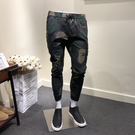 休闲裤男青年束脚裤2018新款迷彩小脚裤 松紧