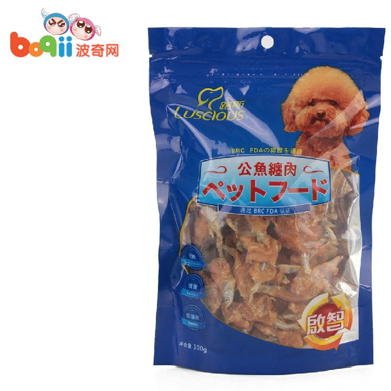 波奇网 宠物狗零食路斯启智公鱼缠肉100g磨牙健齿补钙泰迪狗零食