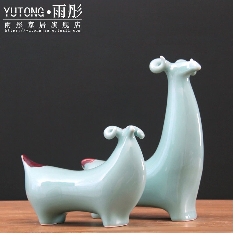 Jingdezhen ceramic checking shadow celadon decoration gifts zodiac sheep sheep sitting room classical furnishing articles of handicraft