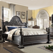 American solid wood double bed designer artist 1 8 m main bed pillar bed log sculpted flower retro bed