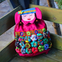 Yunnan tourist souvenir original ethnic style cloth bag handmade cartoon cute girl backpack casual bag