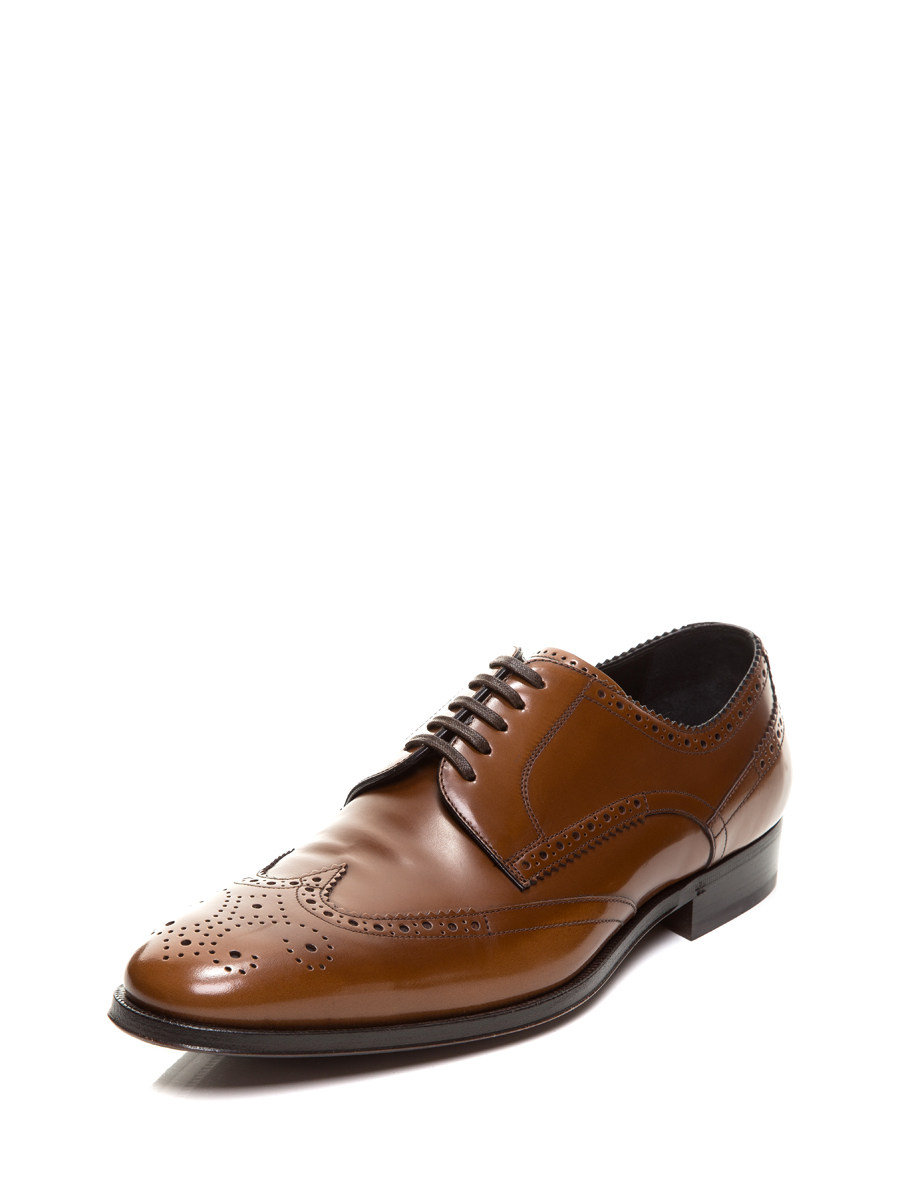 Dolce&Gabbana 棕黄色翼型雕花系带德比鞋