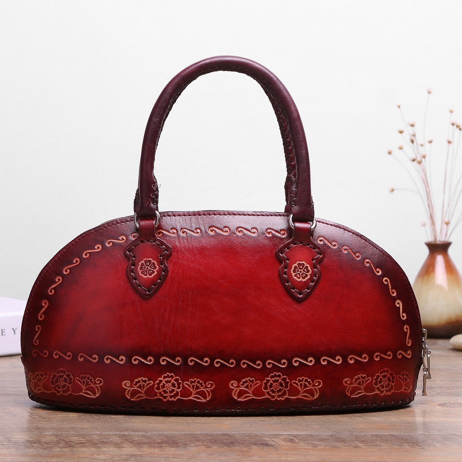 New Retro Genuine Leather Women Bag Handmade Original Leather Sculpture Craft Bag National Wind Hand Carrying Bag Minimalist Casual Handbag