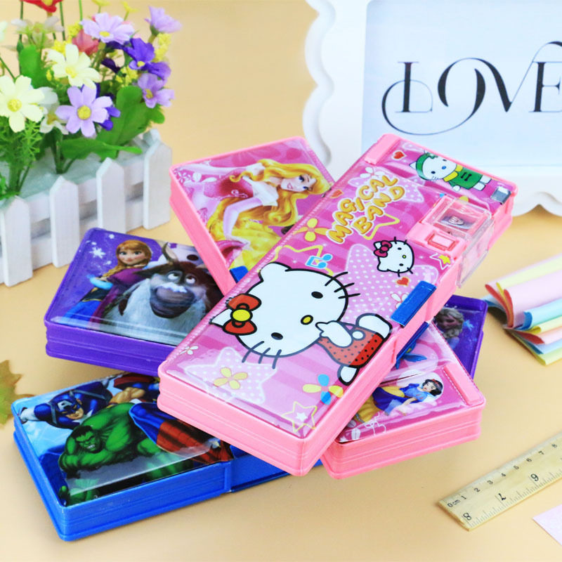 Cartoon multi-functional stationery box pencil box student supplies learning stationery ten yuan store source of cultural and sports department store wholesale