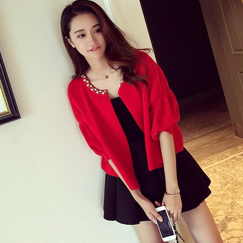 Fat plus size women's clothing 200 pounds fat MM autumn beaded knitted jacket thin two-piece Western dress trend