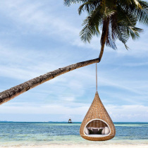 Outdoor furniture Villa garden rattan round bed Courtyard hotel club sofa Recliner hanging basket hanging chair creative