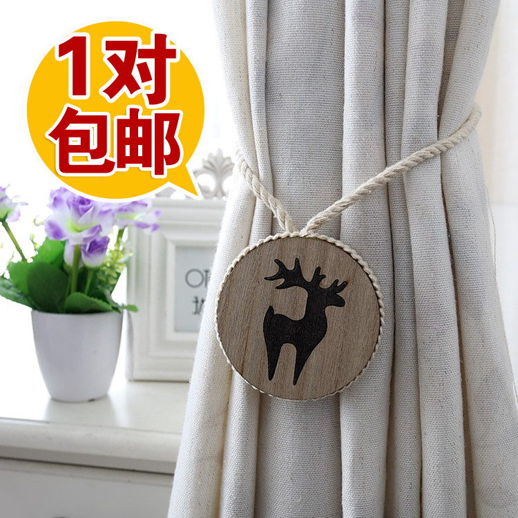 Nordic Cotton Thread Handmade Solid Wood Engraving Curtain Buckle Strap Tie Magnet Elk Deer Light Lavish Accessories Hanging Ball Decorations