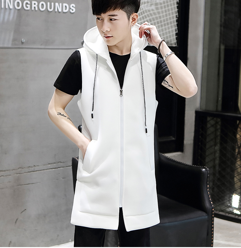 Áo vest dài chuyên nghiệp nam tự tu luyện cá tính trùm đầu không tay áo gió áo khoác giản dị phiên bản Hàn Quốc của xu hướng áo ghi lê vest - Dệt kim Vest