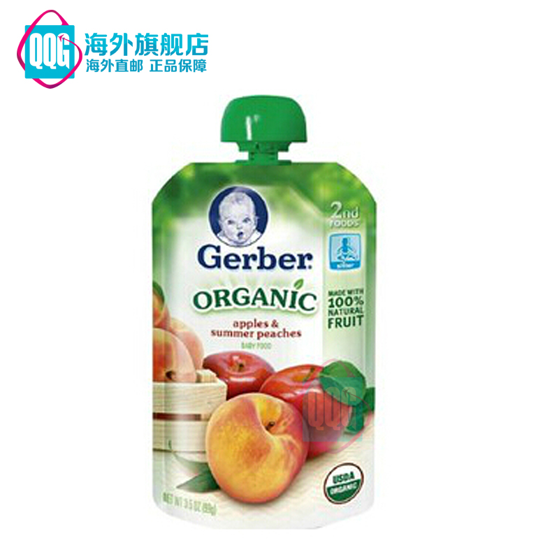 Gerber 嘉宝2段有机苹果蜜桃果泥袋装99克