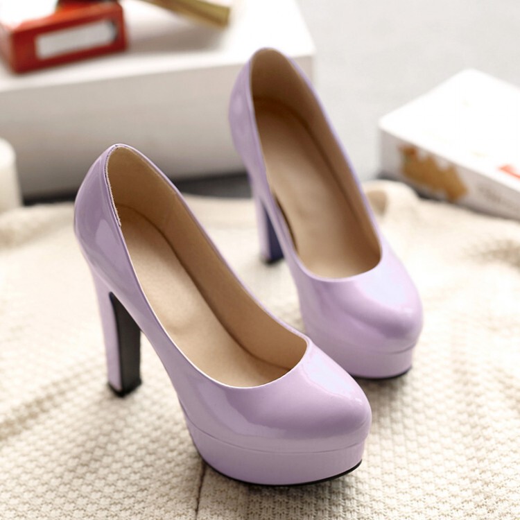 Free Shipping New Spring Korean Women's Shoes Patent Leather Platform Chunky Heel Wedding Shoes Ultra High Heels Spring Style European and American Single Shoes