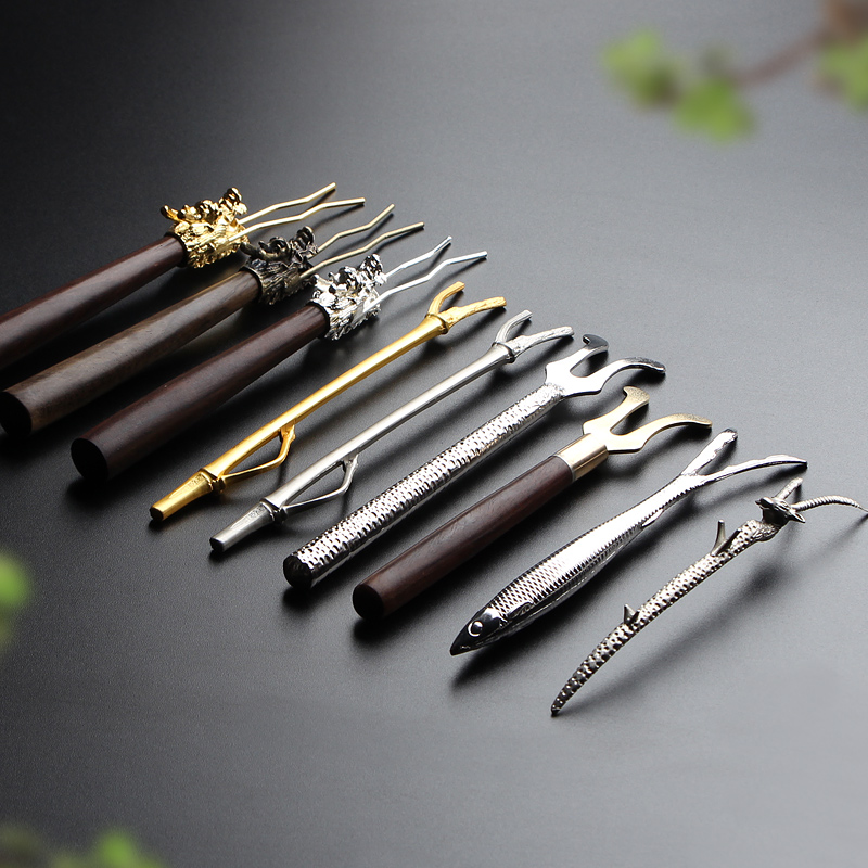 Condor kettle fork Kung Fu tea set Tea ceremony accessories Iron pot Copper pot Silver pot Special tools Ebony handle Faucet fork