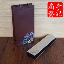 Li Ji fan art fan accessories new high-grade linen 7 inch gift box Women fan box beige light board lotus flower