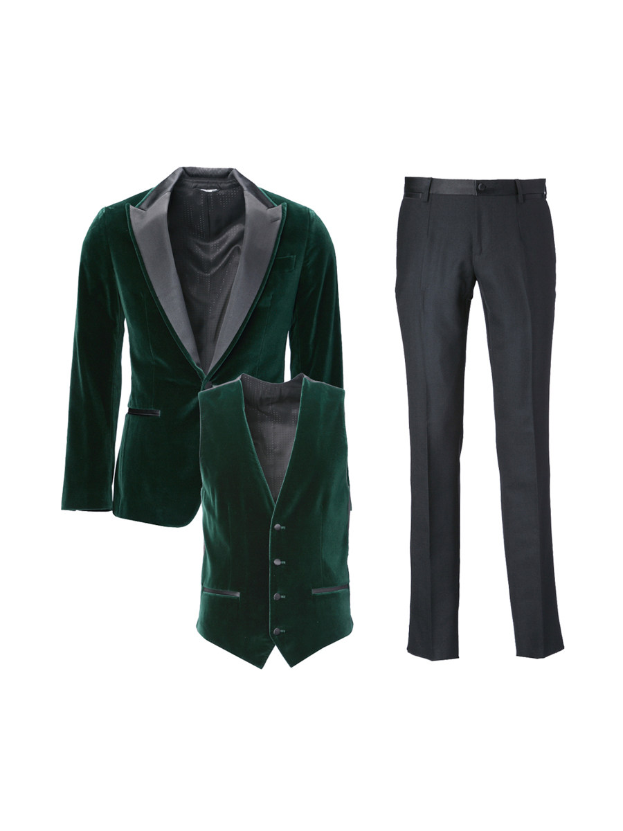 Dolce&Gabbana 绿色拼接枪驳领一粒扣西服套装