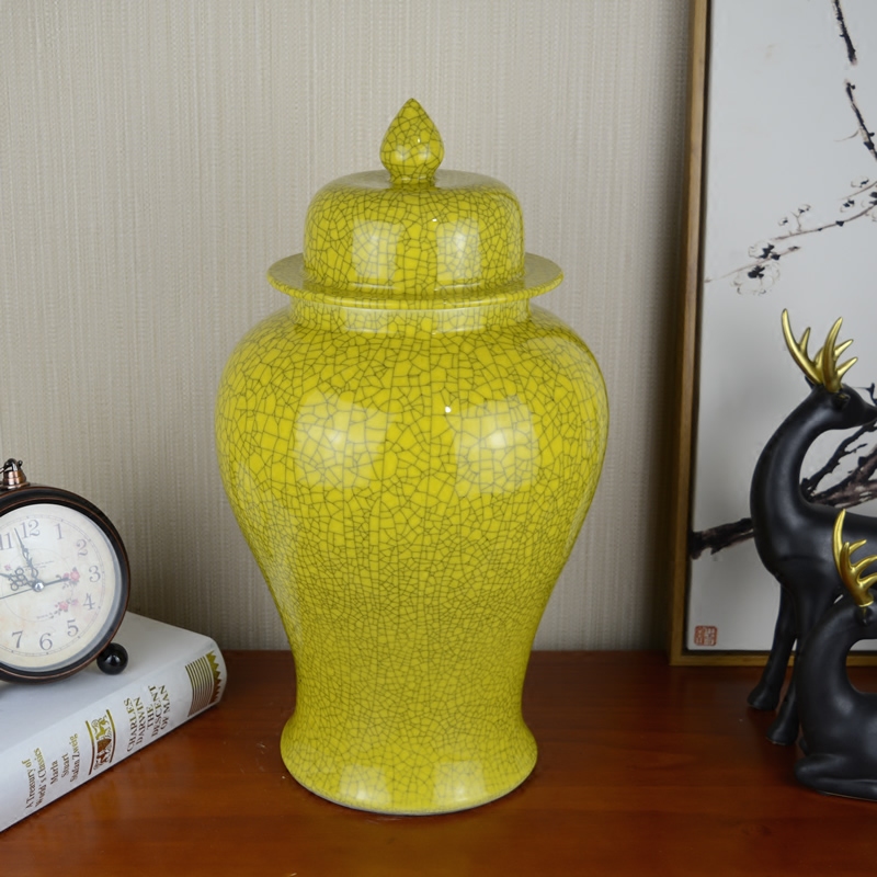 Jingdezhen ceramics yellow general pot vase Chinese style living room example room hotel adornment handicraft furnishing articles