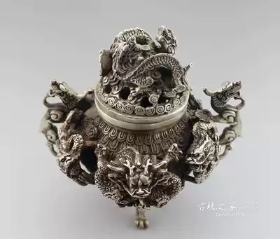 Antique bronze white copper brass silver-plated large hollow Kowloon incense burner ornaments Incense Road sandalwood aroma diffuser