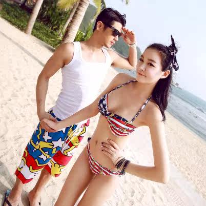 Seaside vacation couple swimsuit Korean small chest gathered bikini two-piece hot spring swimsuit quick-drying beach pants