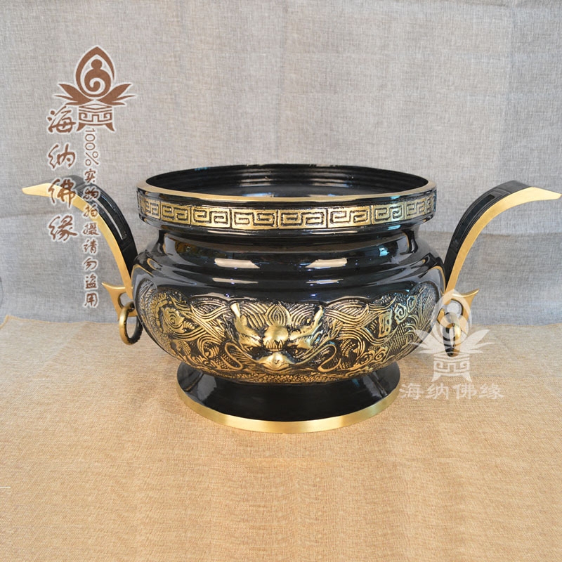Upright Incense Stove Pure Copper Great Incense Stove Grilled Black Double Earrings Lotus Dragon Head Pure Bronze Incense Stove Buddhor Supplies Buddha Net Stove
