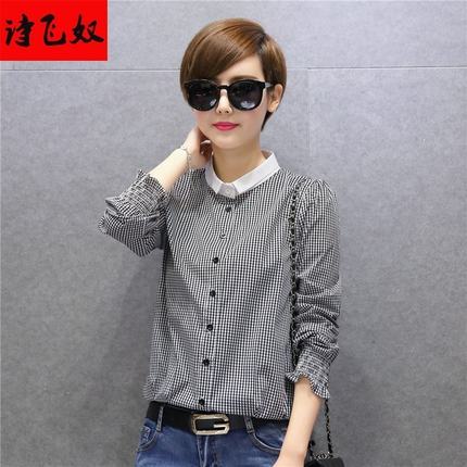 黑白格子加绒衬衫女长袖保暖冬2018新款宽松
