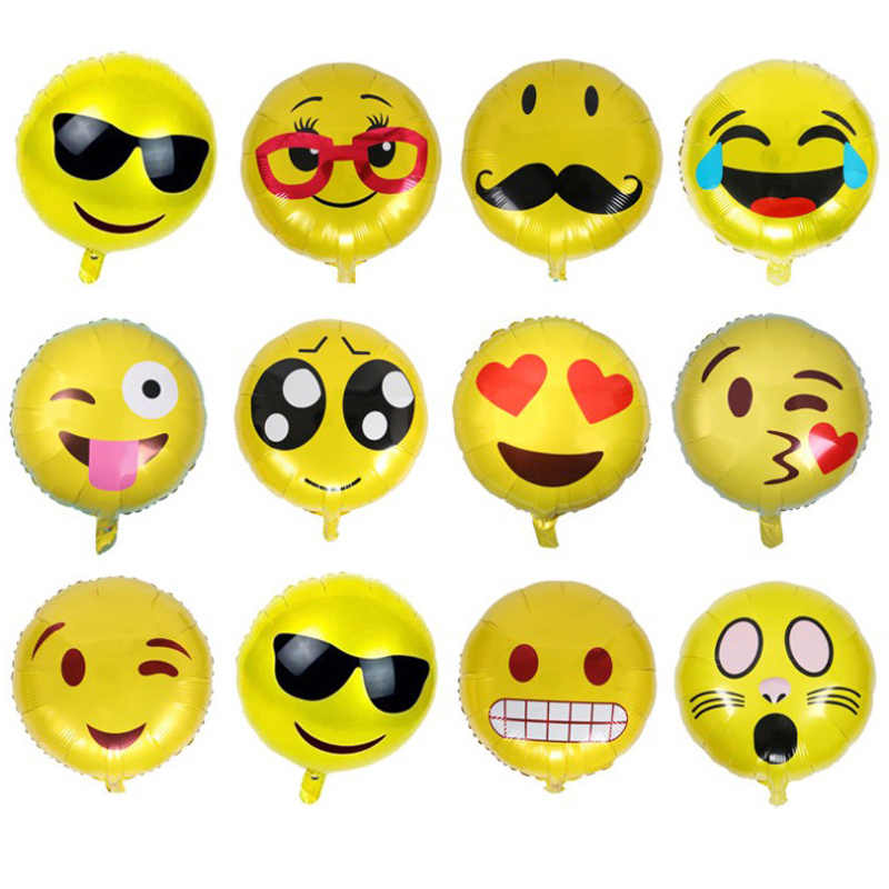 New 18 Inch Round Smiley Face Aluminum Film Balloon Cartoon Emoji Expression Pack Birthday Aluminum Foil Balloon Photo Props