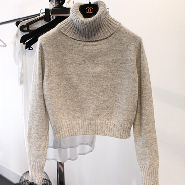 Winter Ultra-Short Turtleneck Wool Sweater, Korean Style Women's High-Waisted Pullover, Loose Short Version, Thickened Base Layer