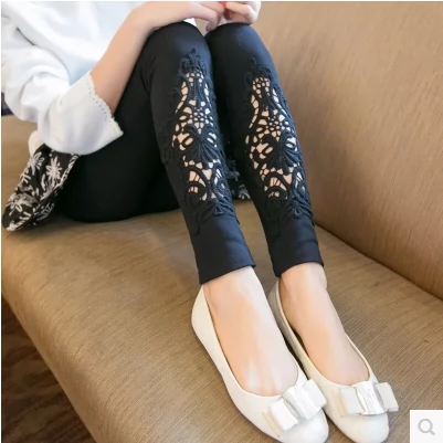 Quần legging ren đen mùa thu 2018 mặc quần dài mùa xuân và cotton nữ quần co giãn - Khởi động cắt