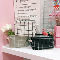 ins Nordic extremely simple black and white plaid cotton and linen storage basket fabric desktop storage frame sundries storage box