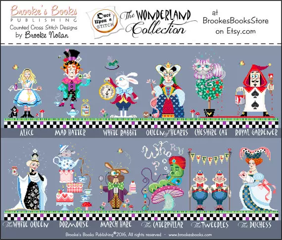 Collection of 12 pictures of Alice, complete with K thread, cross stitch, pre-order Q23