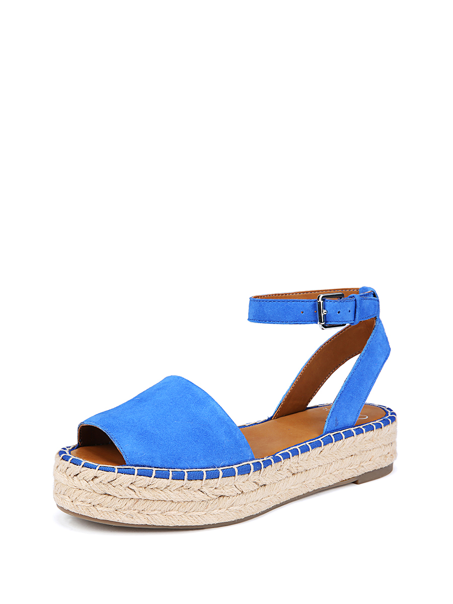 FRANCO SARTO 蓝色踝带露趾草编厚底鞋