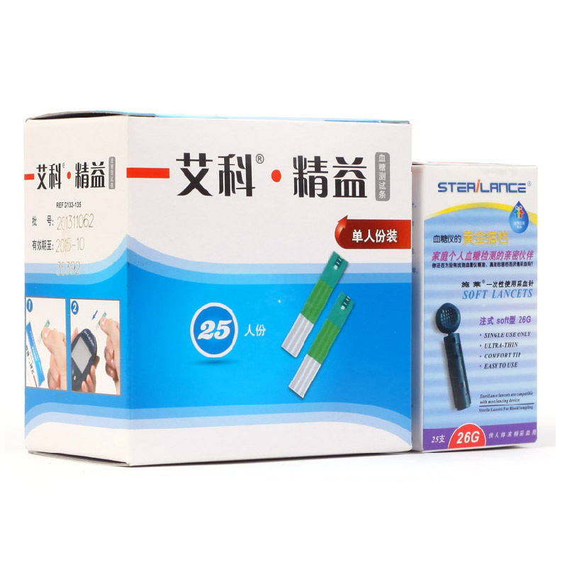 艾科 精益血糖试纸 25条独立装套装 配 精益血糖仪使用 包邮