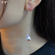 925 sterling silver crystal earrings long Super Flash tassel hanging earrings Korea temperament Net red 2021 New Tide