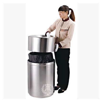 Hong Kong-style trash can direct cast stainless steel round indoor double-layer uncovered super large shopping mall vertical trash box south