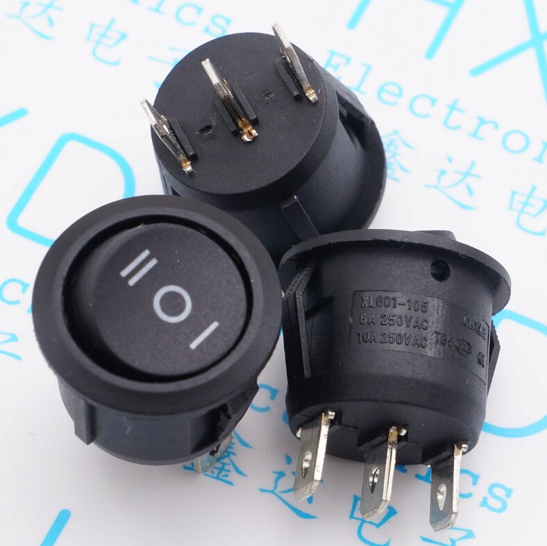 Open pore 20MM Three-foot three-stall black head button power round boat-shaped switch wane switch KCD1-105-Taobao
