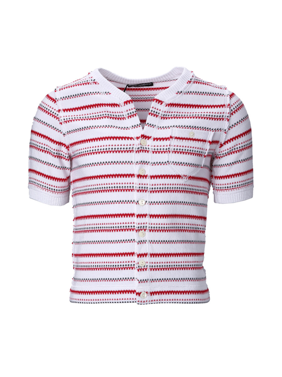 Dolce&Gabbana 白色拼红色横纹饰修身针织衫