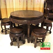 Black sandalwood round dining table Mahogany furniture round dining table Full solid wood dining table Chinese household Black sandalwood round dining table