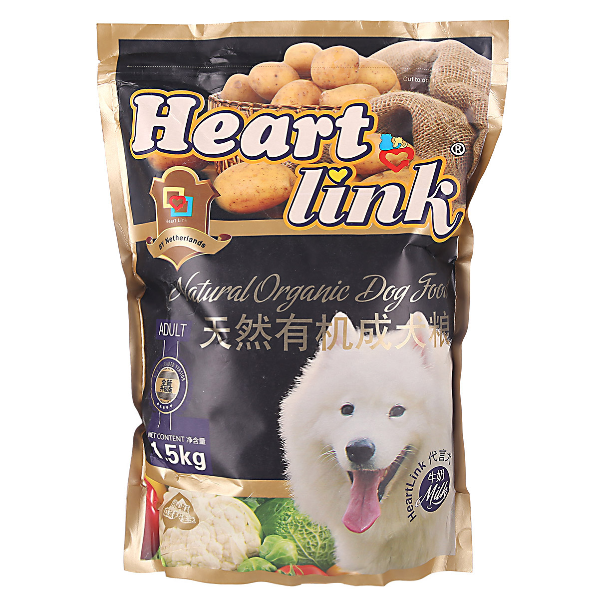 波奇网 宠物狗粮HEART LINK天然有机成犬粮1.5公斤美毛成犬狗粮