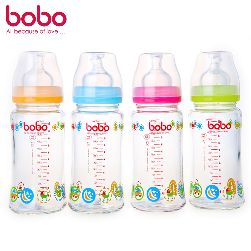 bobo乐儿宝奶瓶 宽口径新生优晶瓶玻璃奶瓶小流量奶嘴 160/240ml