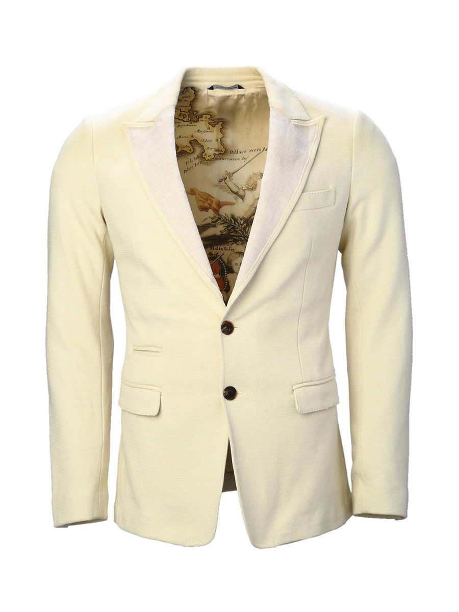 Dolce&Gabbana 米色戗驳领暗纹饰西装外套