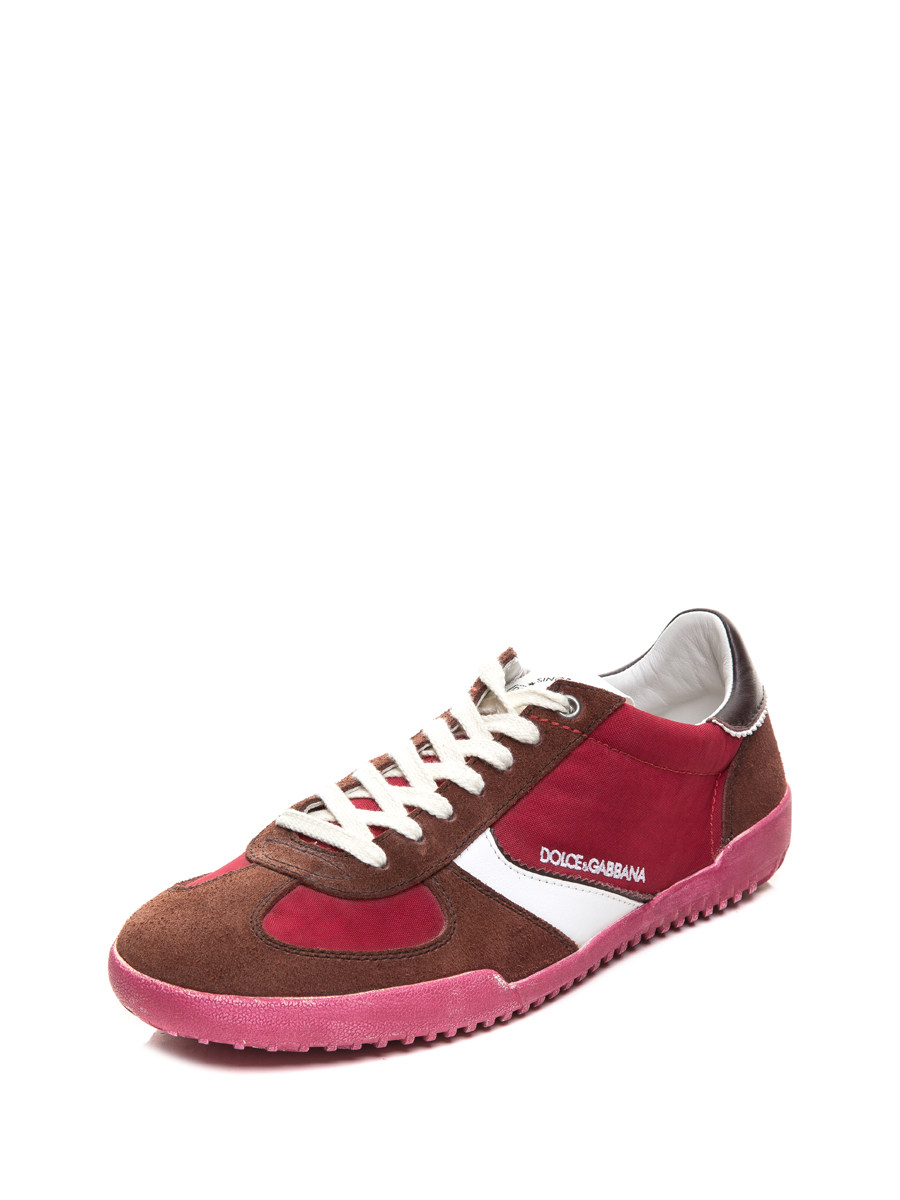 Dolce&Gabbana 红棕双色拼贴系带休闲鞋