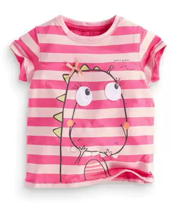 little maven summer new baby girl pink striped dinosaur cotton short sleeve t-shirt