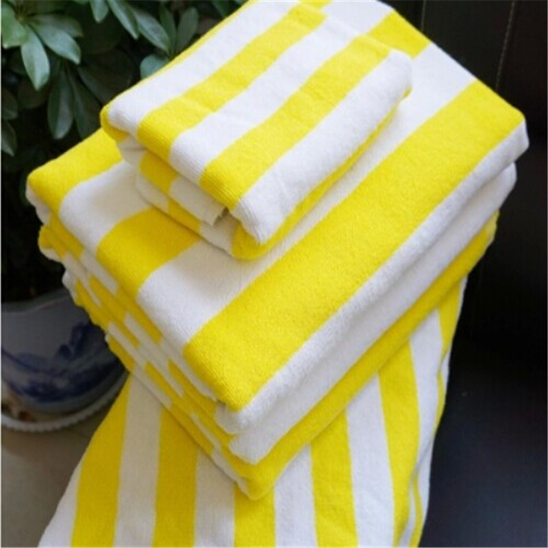 Pure Cotton Striped Beach Towel, Extra Thick, Soft and Absorbent, Suitable for Men and Women, Bathing, Swimming, Yellow and White Striped Bath Towel, Photography, Winter