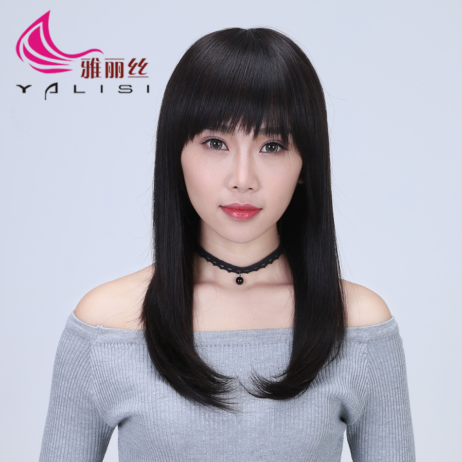 假发女 长直发 齐刘海 梨花卷 逼真 真人发丝 中长直 女生假发