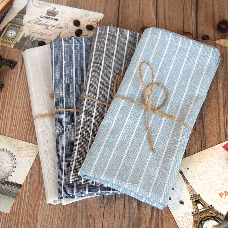 2 pieces Japanese-style literary and artistic plain striped handmade cotton and linen western tablecloth placemats cloth napkins photo background