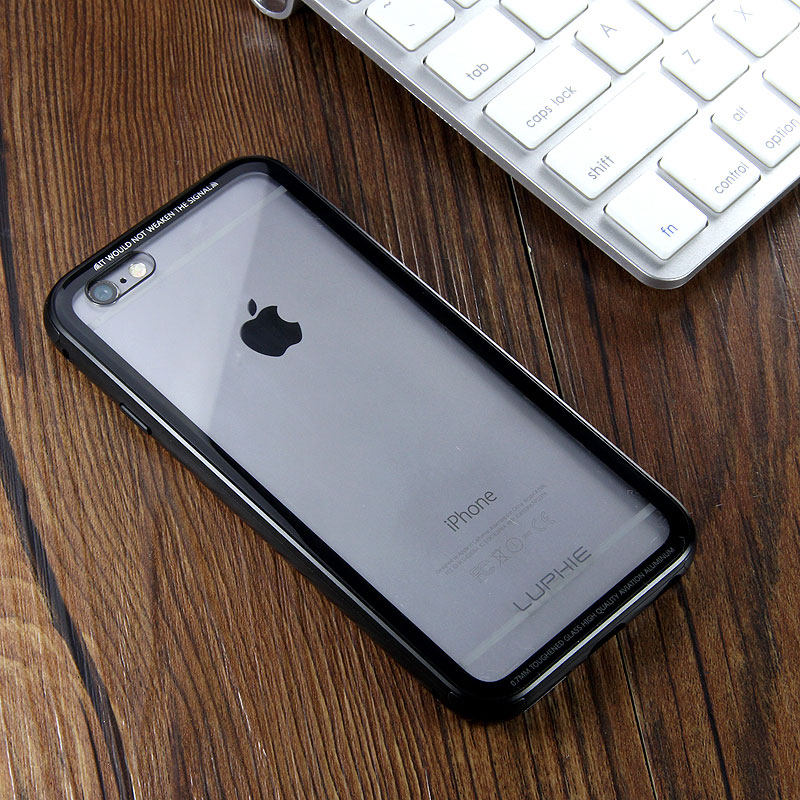 Luphie iGlass Airframe Aluminum Bumper Air Barrier Tempered Glass Back Case Cover for Apple iPhone 6S/6 & iPhone 6S Plus/6 Plus
