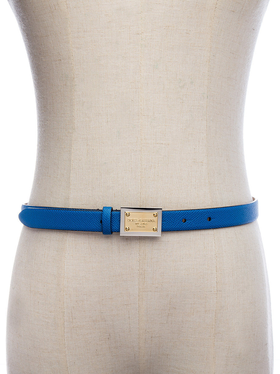 Dolce&Gabbana 湖蓝色纹理铭牌扳扣腰带