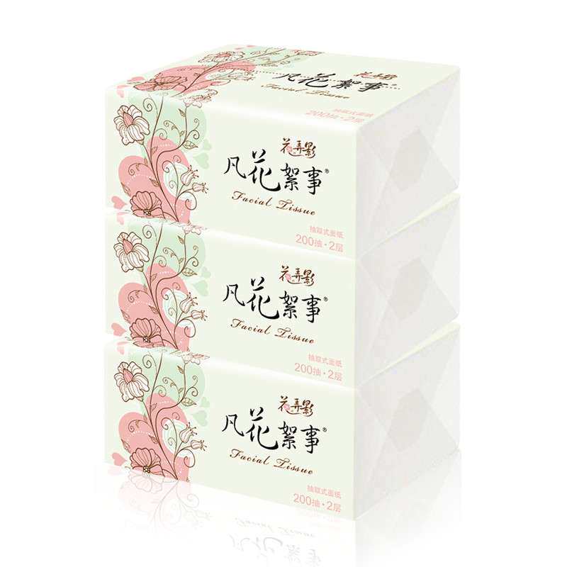 【苏宁易购】花弄影 凡花絮事系列 抽纸 2层200抽3包抽取式面纸（