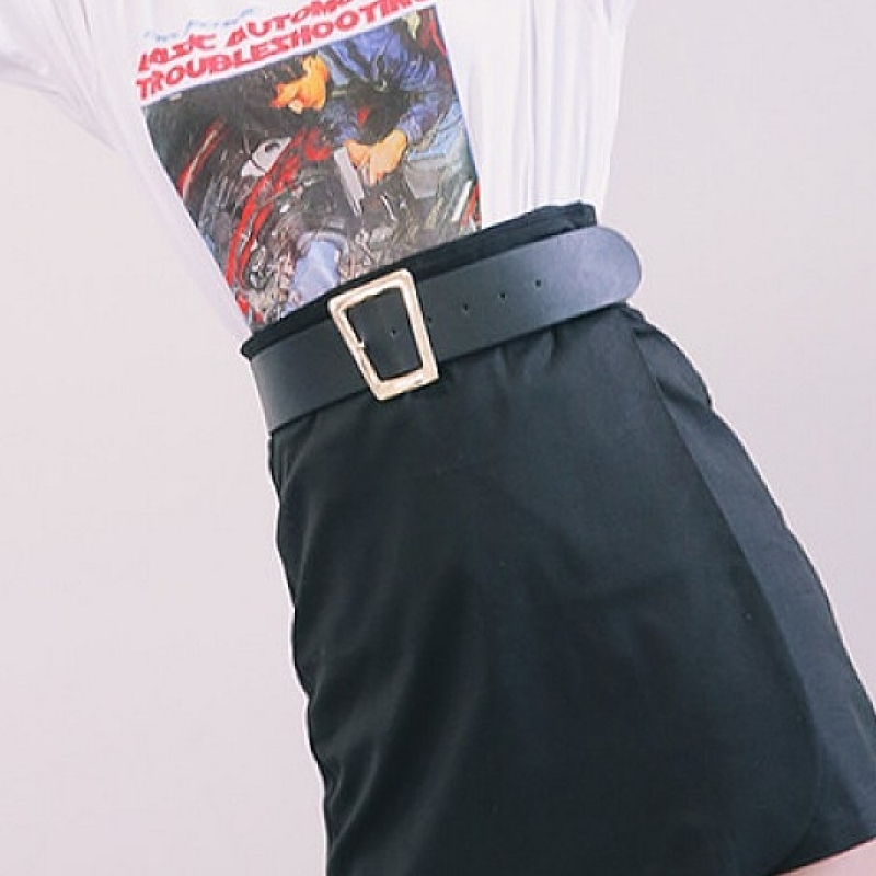 韩国stylenanda官方正品 个性款金属针扣腰带-黑色