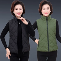 Phụ nữ trung niên vest mùa đông mỏng mẹ đầm giả lụa cotton ngắn áo sơ mi hoang dã dây kéo lỏng lẻo bộ vest nữ đẹp